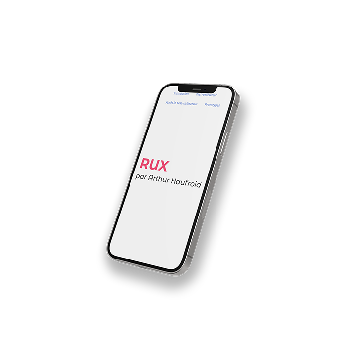 ihone montrant la page d'accueil du projet rux