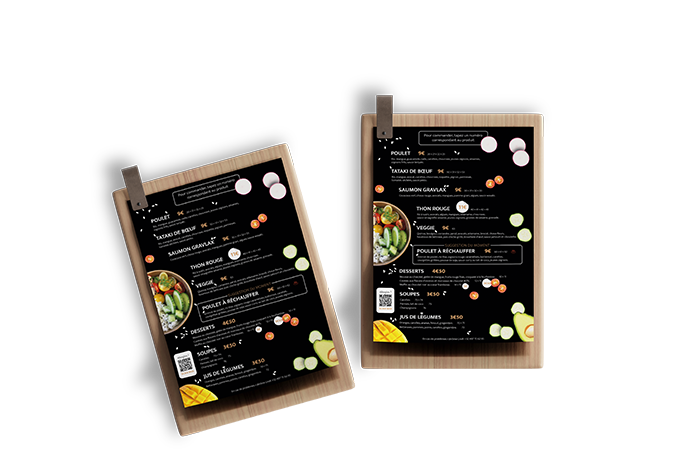 Menu montrant la carte des plats réalisé pour food box by Lindt